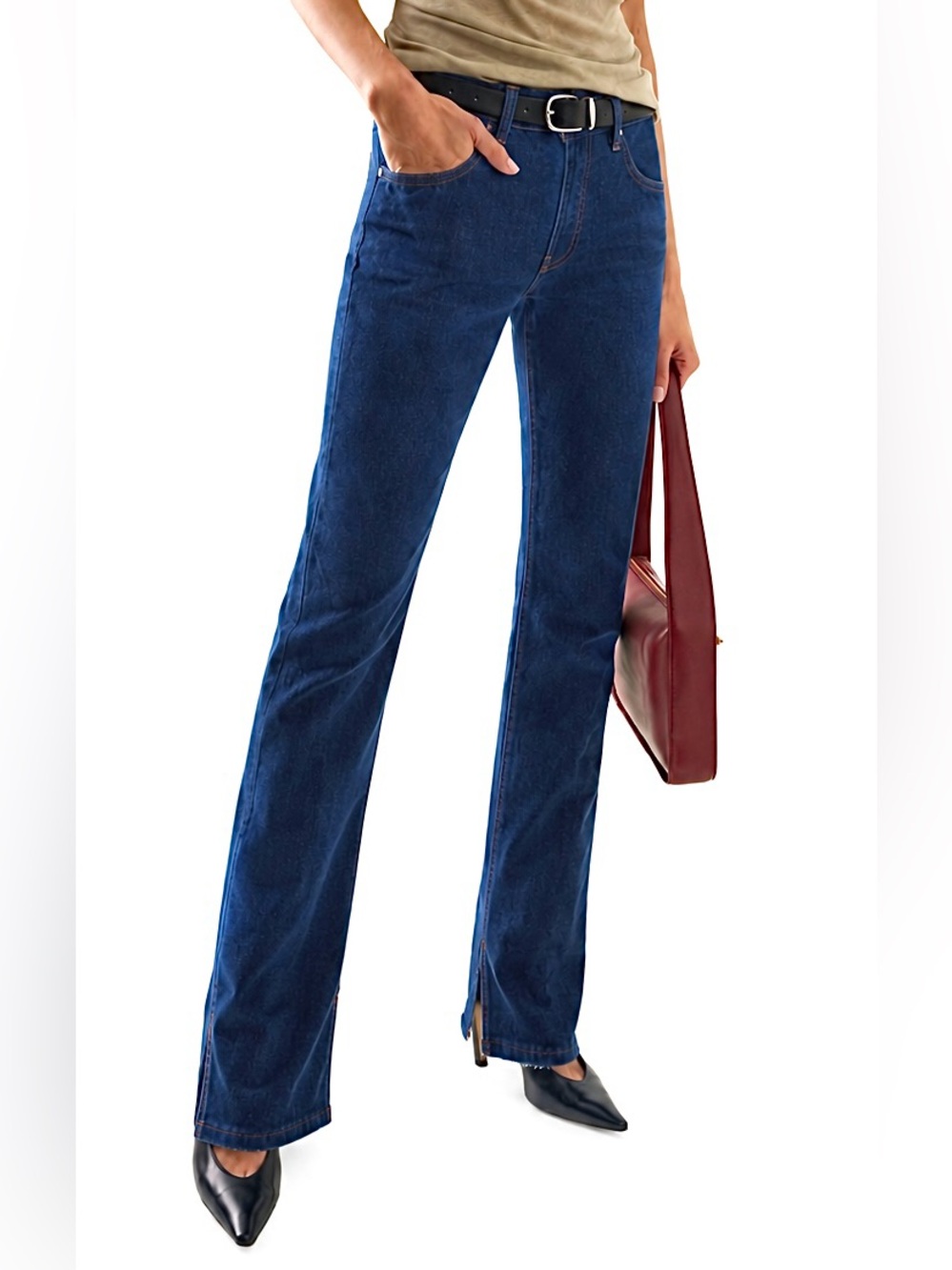 NWOT RE/DONE Denim Mid-Rise Straight Leg Jeans with Split Raw Hems | Size 24